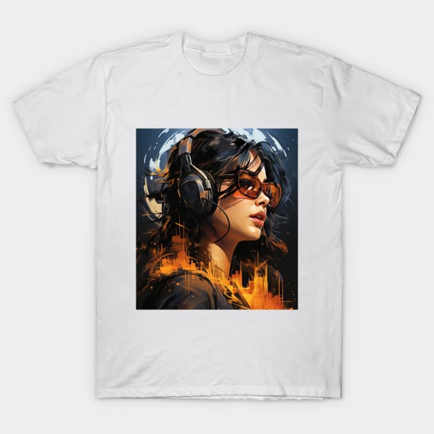 Cyberpunk Girl with Headphones and Glasses T-Shirt by CyberPunkTshirt